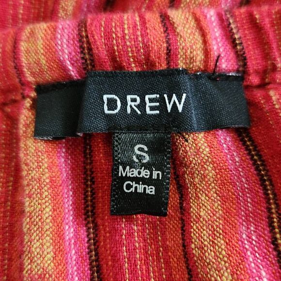 Drew Red and Pink Stripe Linen Boho Strapless Jumpsuit with Slit Legs Size Small - Picture 7 of 9